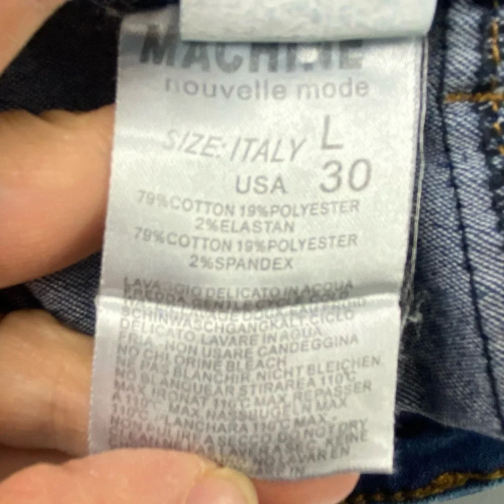 Machine torn up look blue jean mini skirt with stretch size large